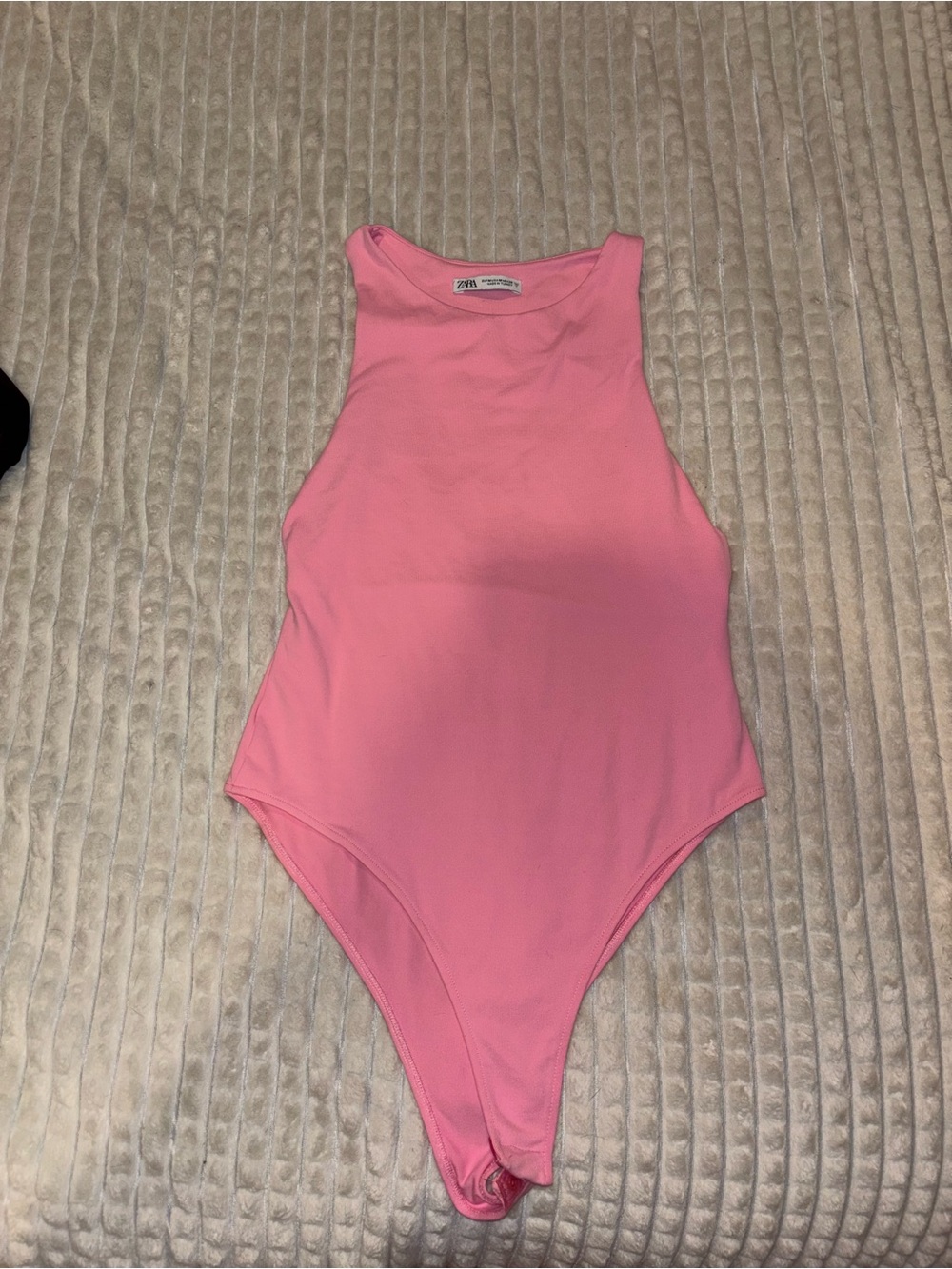 Zara Pink Ribbed High-Neck Bodysuit